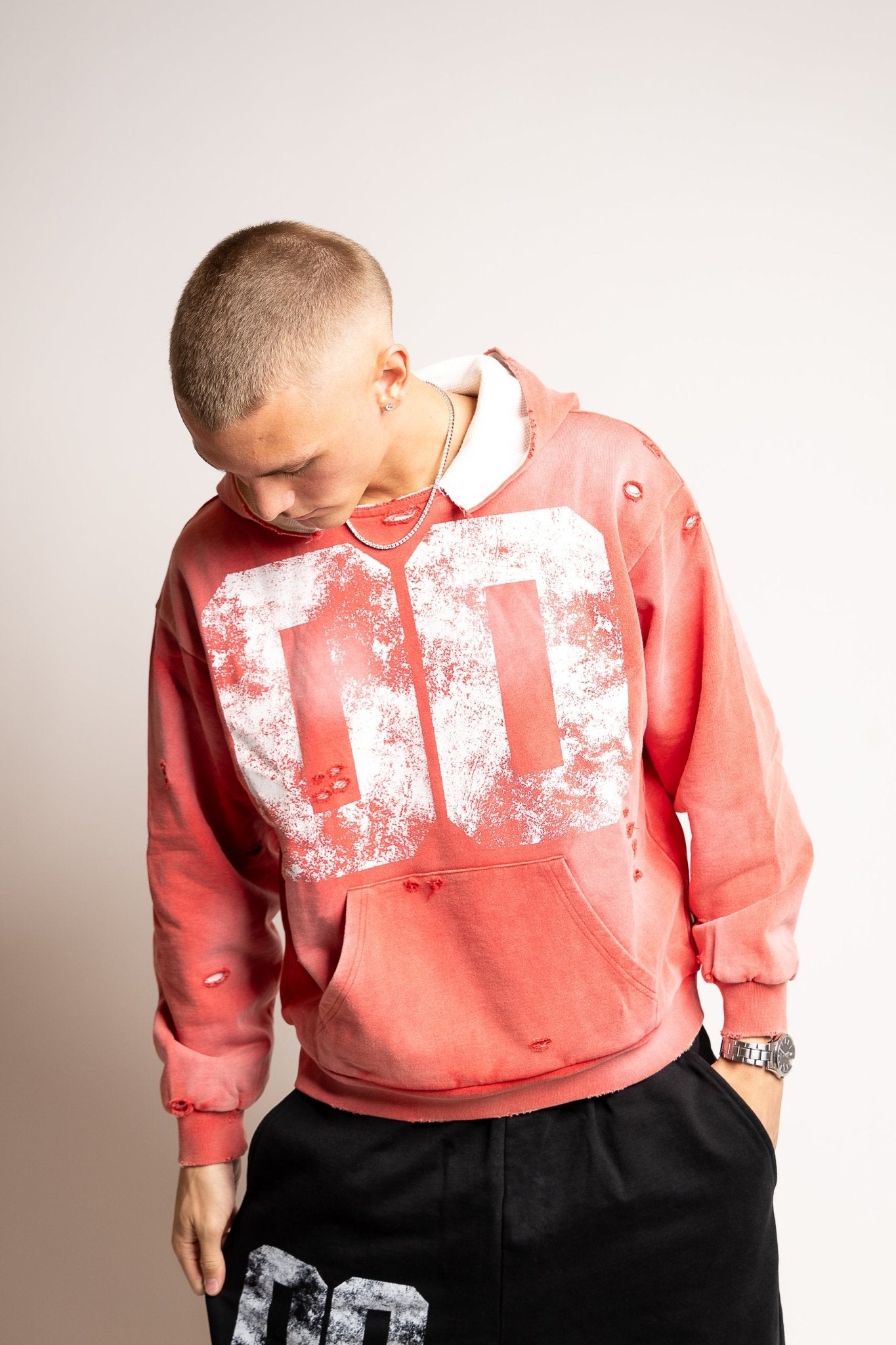 FOREVER “00” WASHED HOODIE (RED) - Forever in fashion